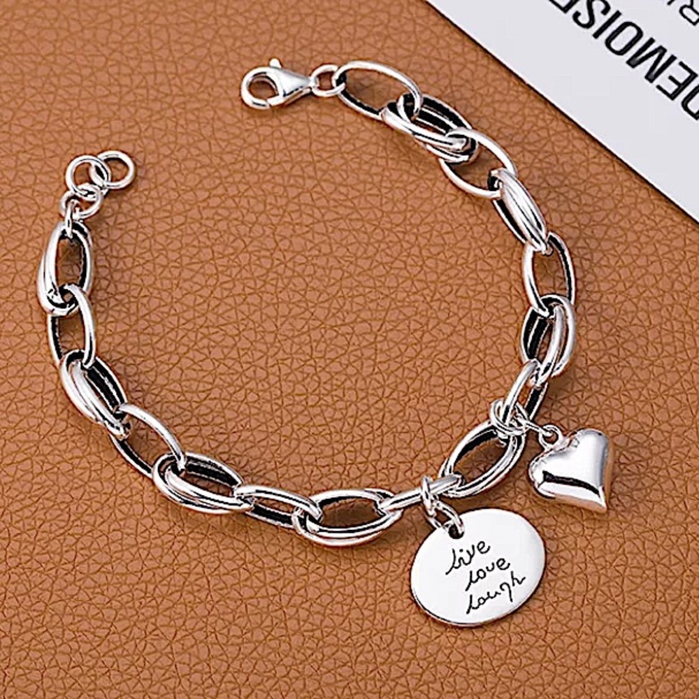 Sterling Silver Live Laugh Charm Bracelet